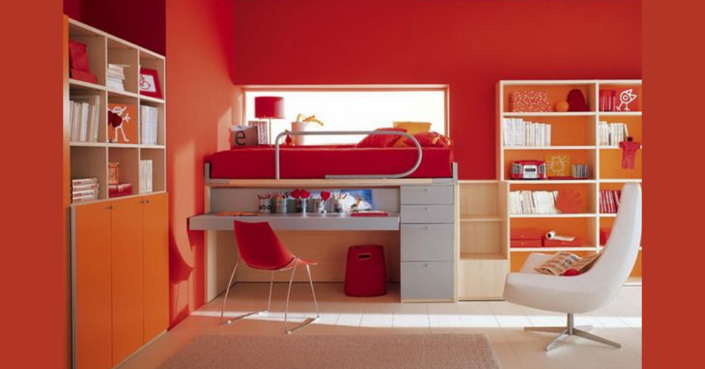 Red color bedroom