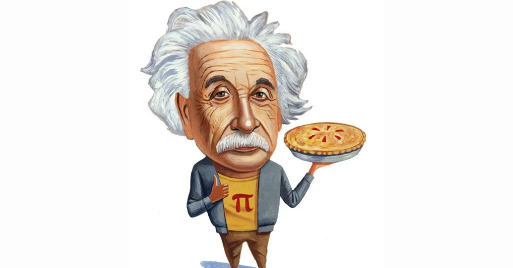 Albert Einstein holding a pie