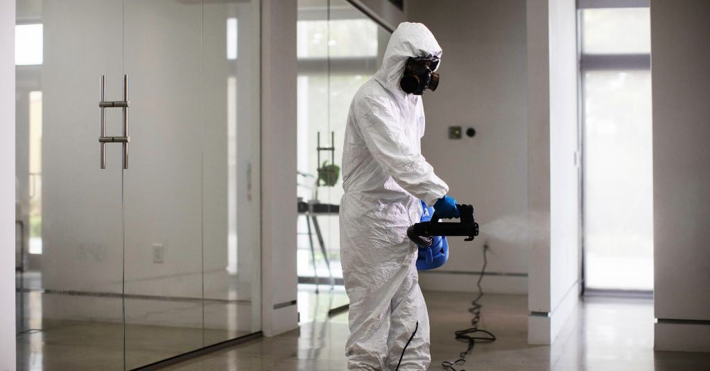 person disinfecting a home