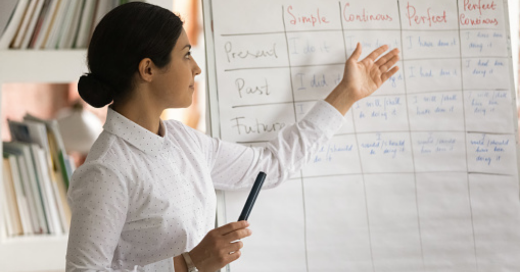 Teacher using whiteboard