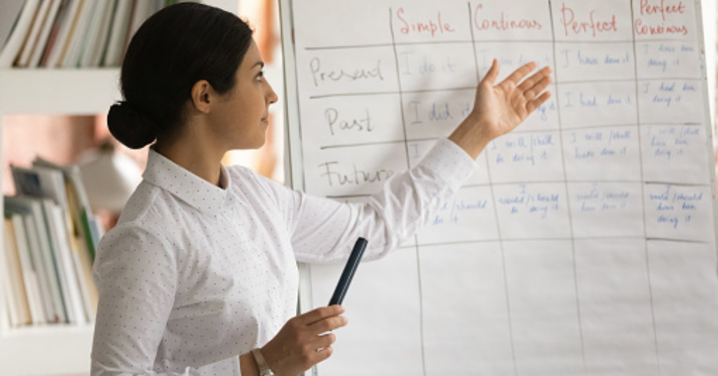 Teacher using whiteboard 