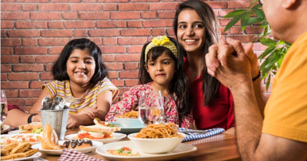 Family eating at a cafe