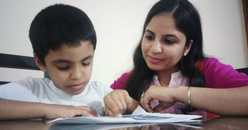 mother and son reading