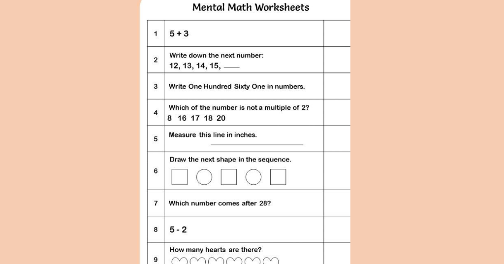 Mental Math Worksheet