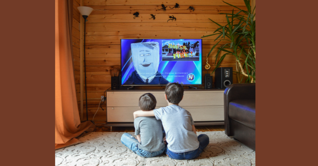 brothers watching cartoon