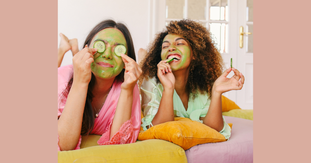 women relaxing with face pack on