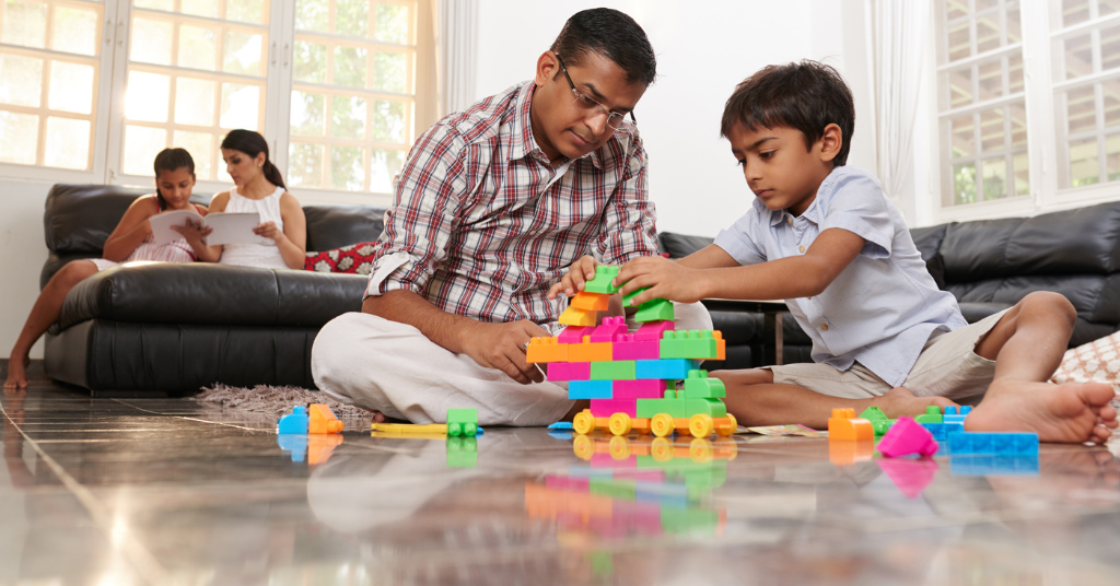 Father and son solving puzzles