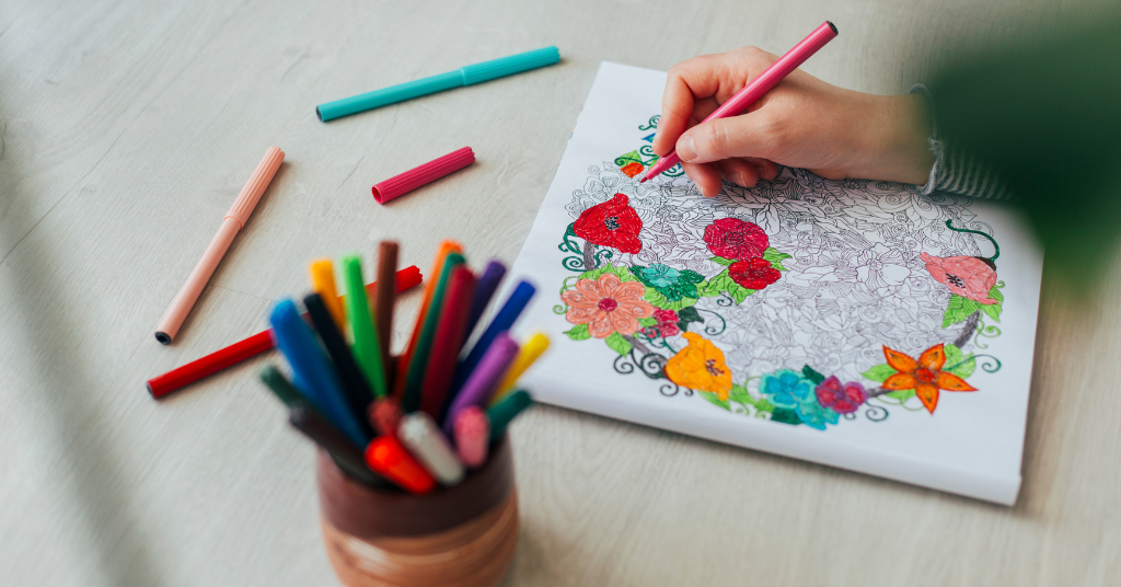 Kids coloring flowers